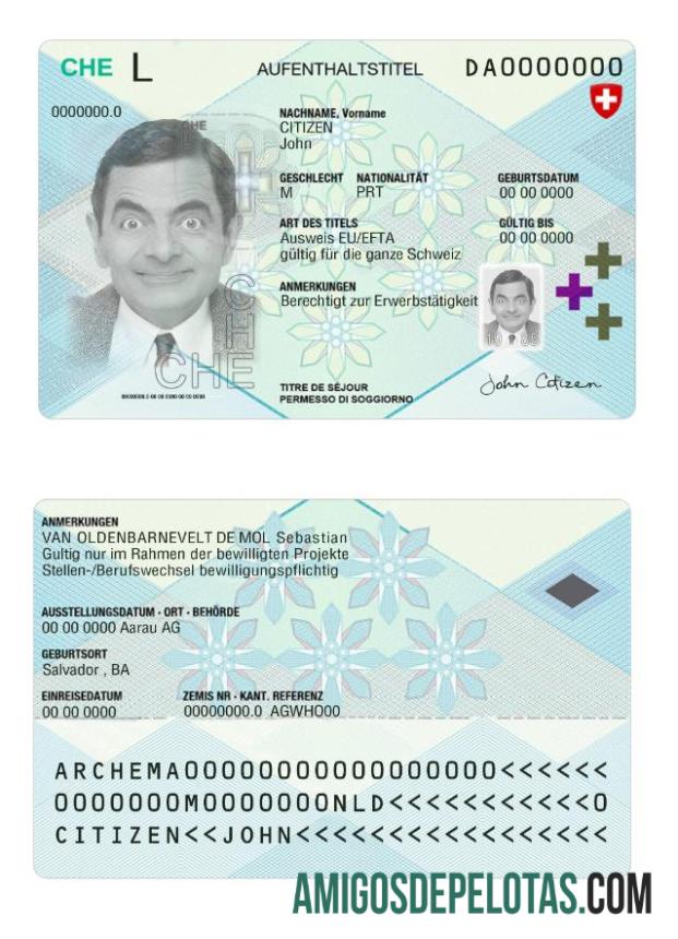 Autorização de Residência na Suíça 2020 Presente amostra